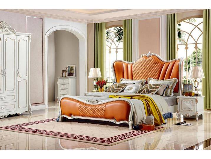 JVmoebel Schlafzimmer-Set Klassisches Schlafzimmer Set Couch Bett Elegante Möbel 3tlg., (Nur Bett + 2x Nachttische), Made in Europa, orange von elegante