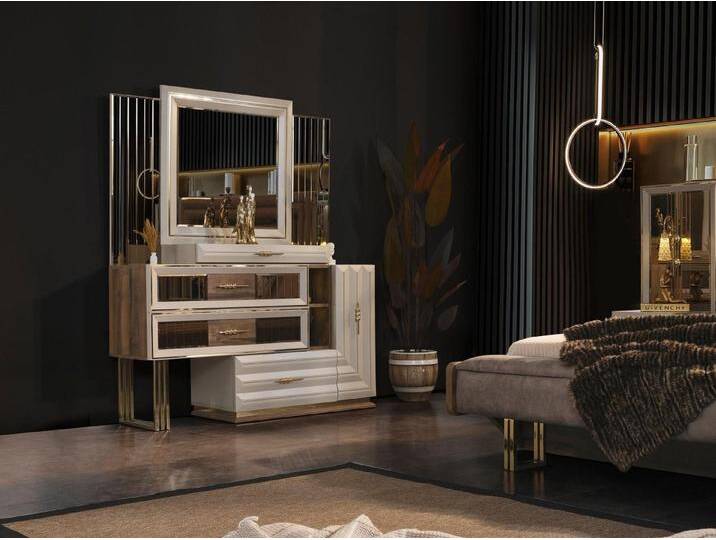 JVmoebel Schminktisch Beige elegante Schminkkommode - moderner Frisiertisch (2-St., Schminktisch/Spiegel), Made in Europa, beige von elegante