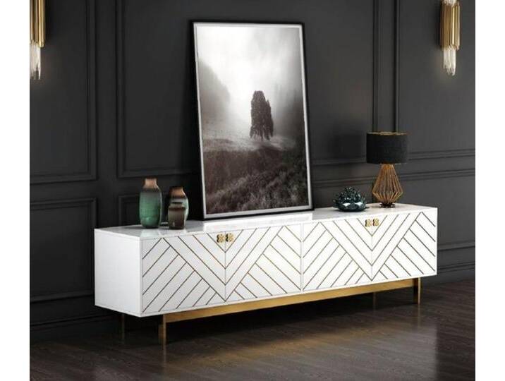 JVmoebel Sideboard Elegante Hochglanz Kommode aus Edelstahl – Moderne Anrichte USA, Made in Europa, weiß von elegante