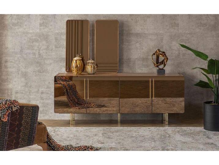 JVmoebel Sideboard Elegante Holzkommode mit 2 Spiegeln – Luxus Anrichte (Sideboard / 2x Spiegel), Made in Europa, braun von elegante
