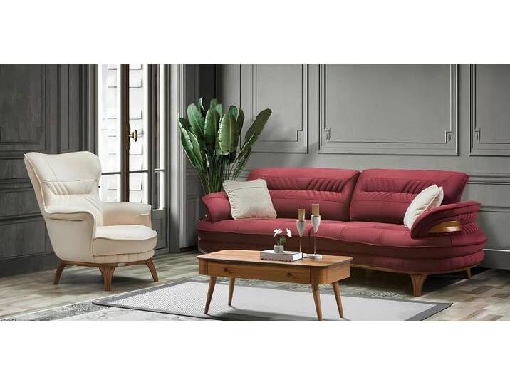 JVmoebel Polstergarnitur Elegante 3-teilige Sofagarnitur mit Sessel - Neu und Modern, (3+1 Sitzer), Made in Europa, beige rot von elegante