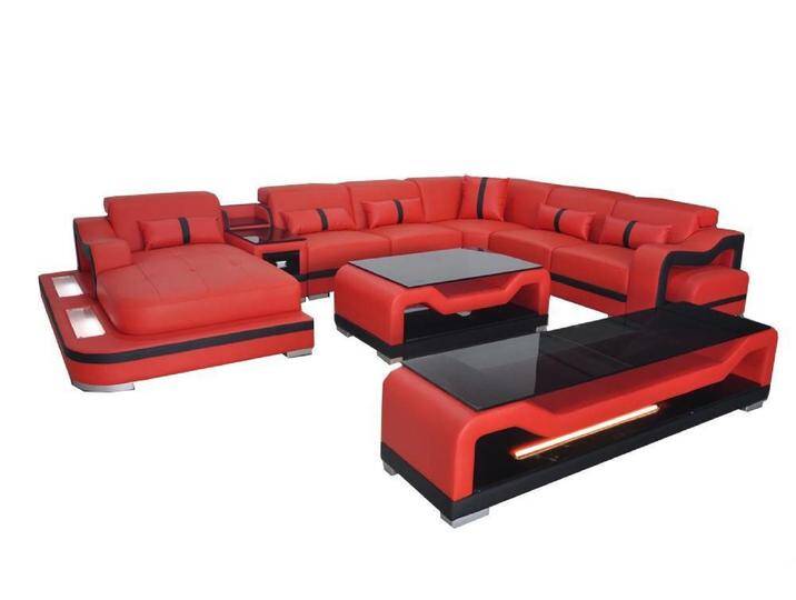 JVmoebel Sofa Elegante Leder Couch Garnitur Komplettset für Ihr Wohnzimmer, Made in Europa, rot schwarz JVmoebel Sofa Elegante Leder Couch Garnitur Komplettset für Ihr Wohnzimmer, Made in Europa, rot schwarz von elegante