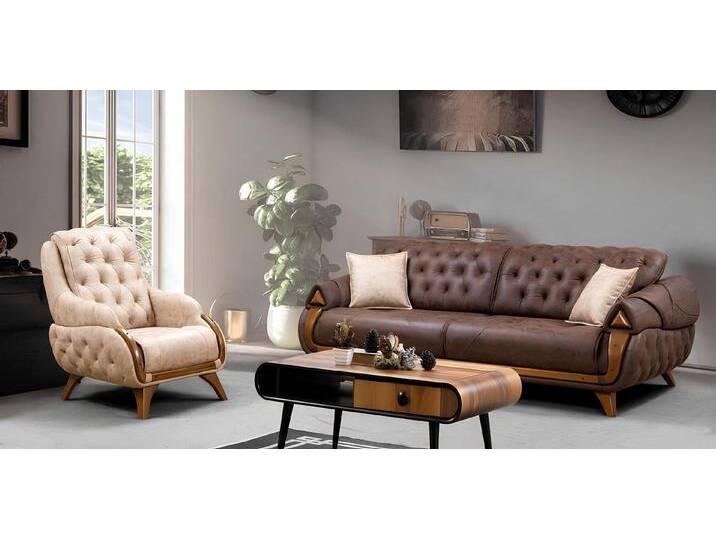 JVmoebel Sofa Elegante Leder-Couch für das Wohnzimmer im klassischen Design, Made in Europa, beige braun von elegante