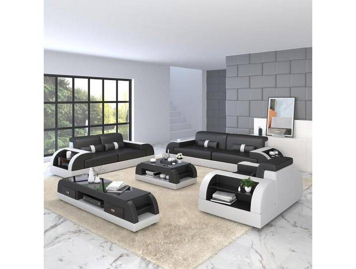 JVmoebel Sofa Elegante Leder-Sofagarnitur 2-teiliges Set für Wohnzimmer, Made in Europa, schwarz weiß JVmoebel Sofa Elegante Leder-Sofagarnitur 2-teiliges Set für Wohnzimmer, Made in Europa, schwarz weiß von elegante