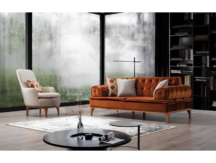 JVmoebel Sofa Elegante Orange Sofagarnitur mit 3-Sitzer und Sessel, 2-tlg., 2 Teile, Made in Europa, braun von elegante