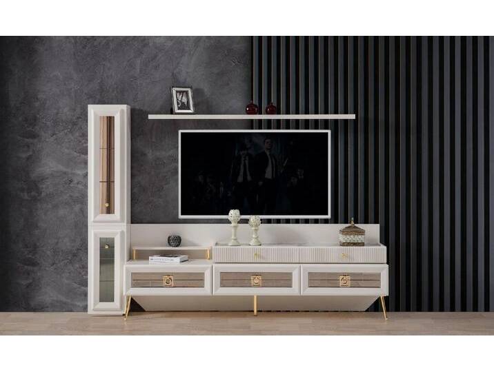 JVmoebel TV-Schrank Luxuriöse Wohnwand für das Wohnzimmer – Elegante Schranklösungen (3-St., Lowboard / Wandschrank / Wandregal) Made in Europa, weiß von elegante