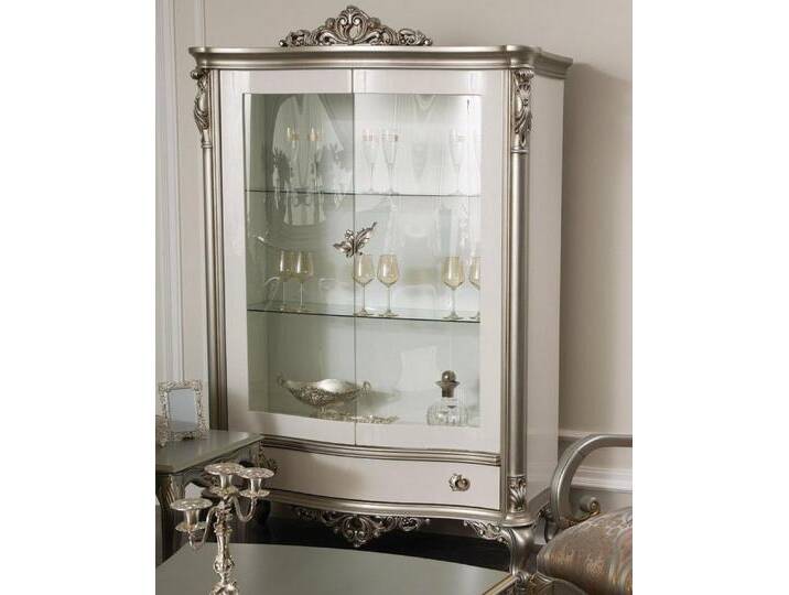 JVmoebel Vitrine Elegante Kommode im französischen Stil aus Silber mit Glaselementen Made in Europa, weiß von elegante