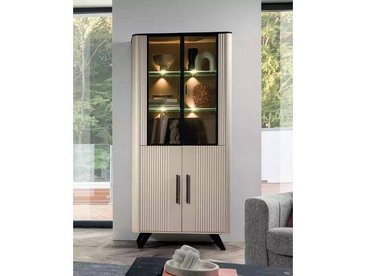 JVmoebel Vitrine Elegante beige Vitrine für das moderne Wohnzimmer mit Glasfront (1-St., Vitrine) Made in Europa, beige von elegante
