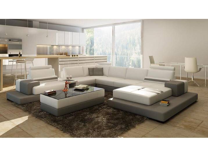 JVmoebel Wohnlandschaft Elegante U-Form Leder Couch XXL für Ihr Wohnzimmer, Made in Europa, beige grau JVmoebel Wohnlandschaft Elegante U-Form Leder Couch XXL für Ihr Wohnzimmer, Made in Europa, beige grau von elegante