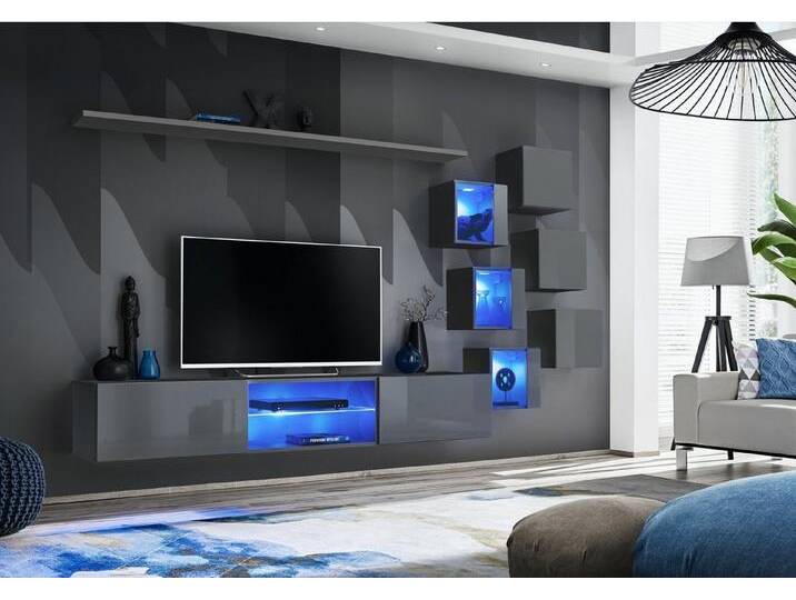 JVmoebel Wohnwand Elegante Wohnwand 8-teilig Set mit Regal und Schrank für Ihr Zuhause, (8-St., TV Ständer + 6x Wandschrank + Wandregal) von elegante