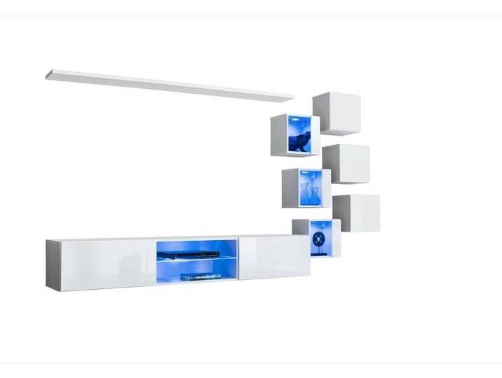 JVmoebel Wohnwand Elegante Wohnwand Möbel für das Wohnzimmer Wandschrank neu, (8-St., TV Ständer + 6x Wandschrank + Wandregal), Made in Europa, weiß von elegante