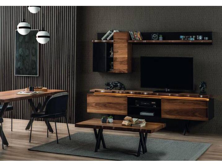 JVmoebel Wohnwand Elegante Wohnwand für Wohnzimmer: TV-Ständer, Wandschrank & Tisch 3tlg, (3-St., Set Wohnzimmer 3tlg (TV-Ständer + Wandschrank + Couchtisch) von elegante