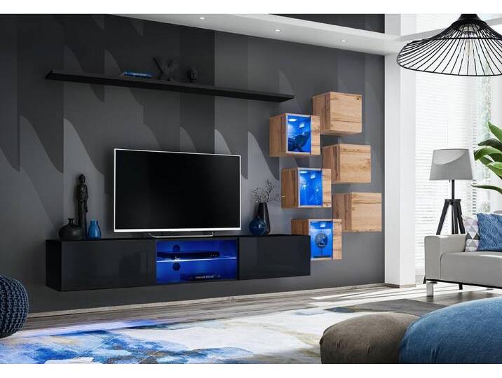 JVmoebel Wohnwand Elegante Wohnwand für das Designer-Wohnzimmer mit TV-Ständer, (8-St., TV Ständer + 6x Wandschrank + Wandregal), Made in Europa von elegante