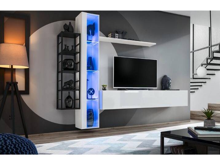 JVmoebel Wohnwand Elegante Wohnwand im modernen Stil - TV-Rack und Vitrine Set, (4-St., TV Ständer + Hänge Vitrine + 2x Wandregal), Made in Europa von elegante