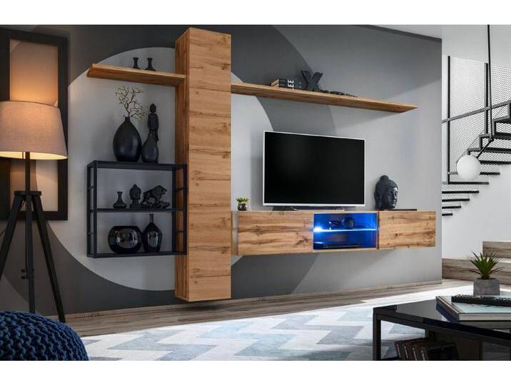 JVmoebel Wohnwand Elegante Wohnwand mit Regalen in Braun für das Wohnzimmer, (5-St., TV Ständer + Wandschrank + 3x Wandregal), Made in Europa, braun von elegante