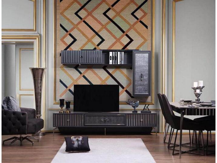 JVmoebel Wohnwand Elegante Wohnwand mit Sideboard und Regalelementen für Ihr Wohnzimmer, (3-St., 1x Lowboard + 2x Regale), Made in Europa, grau von elegante