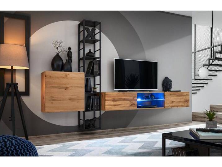 JVmoebel Wohnwand Elegante Wohnwand mit Wandschrank und Regal für TV in Braun, (3-St., TV Ständer + Wandschrank + Wandregal), Made in Europa, braun von elegante