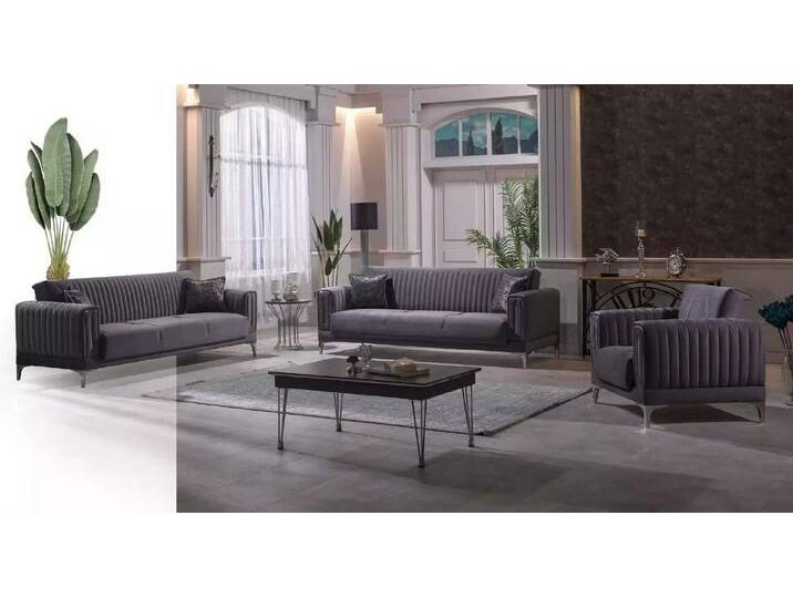 JVmoebel Polstergarnitur Elegante Graue Samt-Couchgarnitur für das Wohnzimmer, (2-tlg., Sofa 3 sitzer, Sessel), Made in Europa, grau von elegante