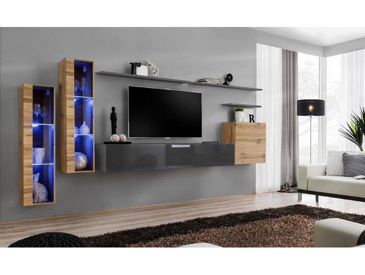 JVmoebel Wohnwand Elegante Möbelkombination für Wohnwand, Sideboard und TV-Ständer, (7-St., 1x Wohnwand + 1x TV Ständer + 3x Wandschrank + 3x Wandregal) von elegante
