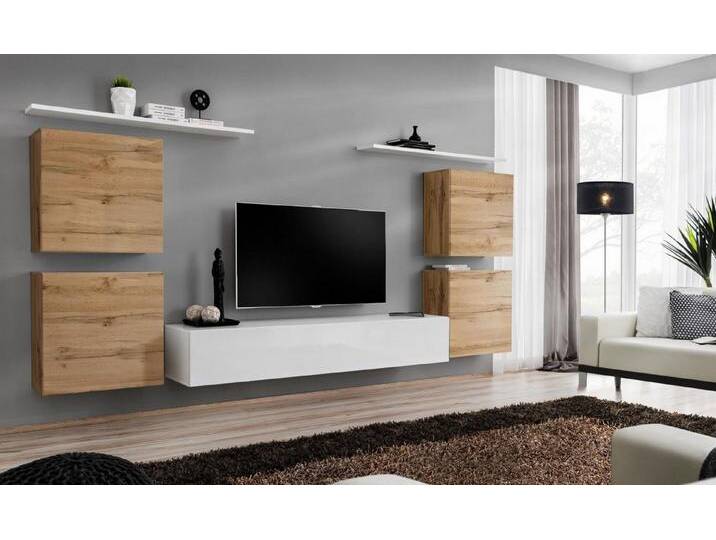 JVmoebel Wohnzimmer-Set Elegante TV-Wand aus Holz für das stilvolle Wohnzimmer, (8-St., 1x Wohnwand + 1x TV Ständer + 4x Wandschrank + 2x Wandregal) von elegante