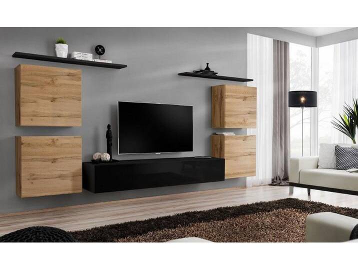 JVmoebel Wohnwand Elegante Wohnwand für TV - Design Sideboard & Wandschrank Neu, (2-St., 1x Wohnwand + 1x TV Ständer + 4x Wandschrank + 2x Wandregal) von elegante
