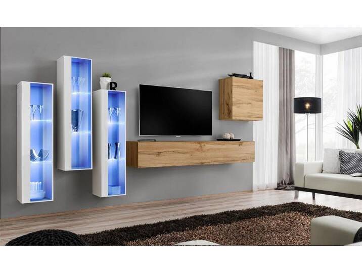 JVmoebel Wohnwand Elegante Wohnwand für Wohnzimmer mit Hochglanz Sideboard & TV-Ständer, (6-St., 1x Wohnwand + 1x TV Ständer + 4x Wandschrank) von elegante