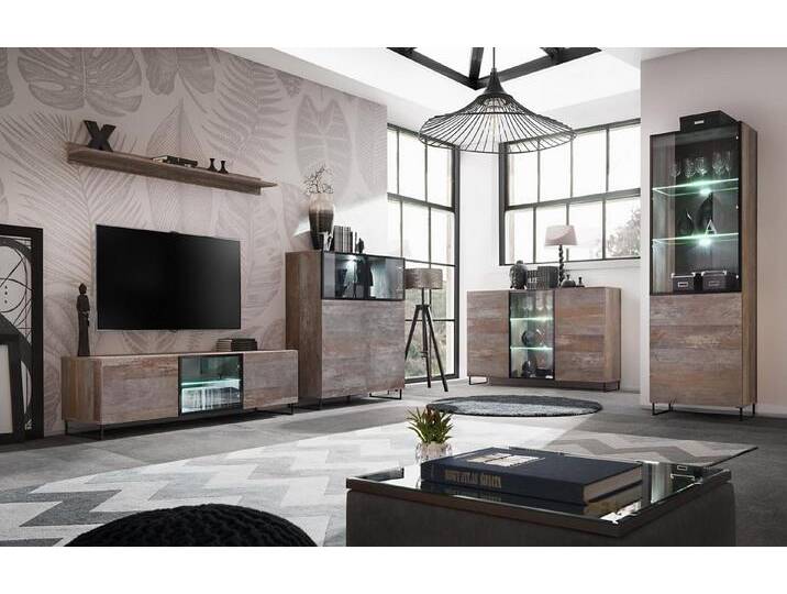 JVmoebel Wohnwand Elegante Wohnwand mit TV-Ständer und 2 Vitrinen Lowboard Set, (5-St., TV-Ständer/Regal/2x Vitrine/Kommode), Made in Europa, braun von elegante