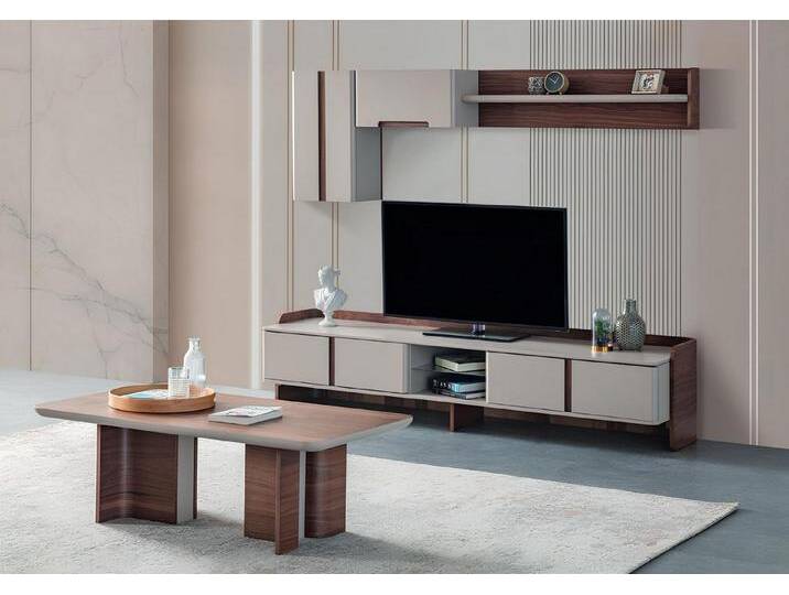 JVmoebel Wohnzimmer-Set Elegante Wohnzimmer Wandkombination Designer TV-Schrank & Couchtisch, (3-St., TV-Ständer/Regale/Couchtisch), Made in Europa von elegante