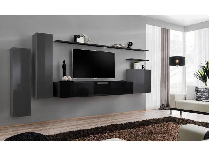 JVmoebel Wohnwand Elegante graue Wohnwand im modernen Designer-Stil für das Wohnzimmer, (8-St., 1x Wohnwand + 1x TV Ständer + 3x Wandschrank + 3x Wandregal) von elegante