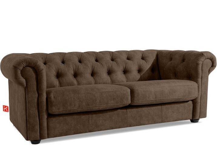 KONSIMO® Chesterfield-Sofa GRAVO 3-Sitzer Sofa, Einzelsofa, hergestellt in der EU, handgefertigte Steppung, elegante Armlehnen, Sitzkissen, braun von elegante