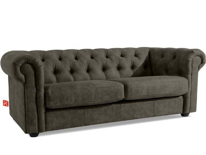KONSIMO® Chesterfield-Sofa GRAVO 3-Sitzer Sofa, Einzelsofa, hergestellt in der EU, handgefertigte Steppung, elegante Armlehnen, Sitzkissen, grau von elegante