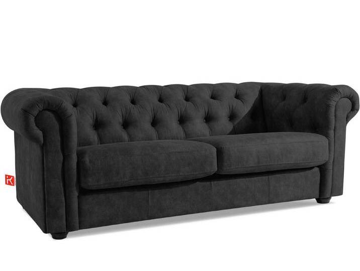 KONSIMO® Chesterfield-Sofa GRAVO 3-Sitzer Sofa, Einzelsofa, hergestellt in der EU, handgefertigte Steppung, elegante Armlehnen, Sitzkissen, schwarz von elegante