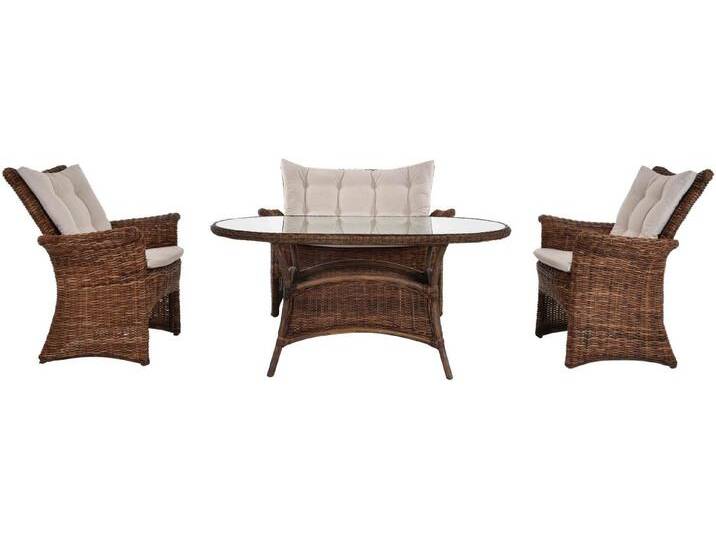Krines Home Sitzgruppe Set/4 Elegante Rattan Sitzgarnitur Rattanset 4 Personen (Braun Natur), (4-tlg., 2x Sessel, 1x Zweisitzer, 1x Tisch), Wintergartenset von elegante