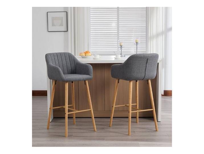 MODFU Barhocker 2er-Set Küchenstühle mit hoher Rückenlehne und Armlehnen (elegante Leinen-Sitze auf Holzbeinen), Barstühle Bistrohocker, grau, Grau von elegante