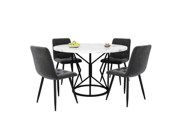 MODFU Essgruppe Esstisch mit 4 Stühlen, (5-teiliges Esstisch-Set mit 100 cm MDF-Tisch – Elegante Marmoroptik, ergonomisches Design, 5-tlg) von elegante