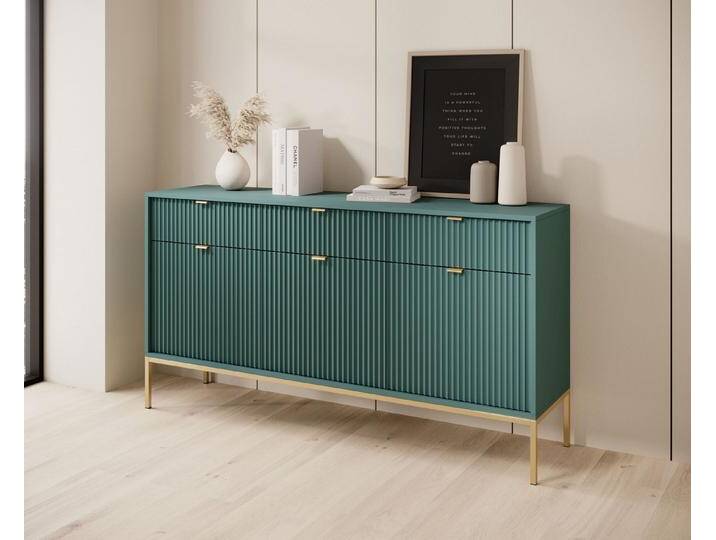 MOEBLO Kommode Light KSZ154 (Elegante dreitürige Elegante für Ihr Wohnzimmer), - (HxBxT): 83x154x39 cm, Türkis + Gold von elegante