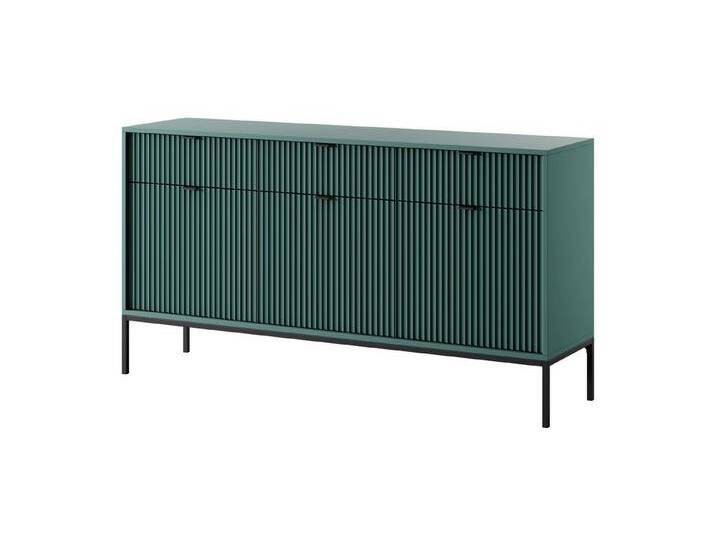 MOEBLO Kommode Light KSZ154 (Elegante dreitürige Elegante für Ihr Wohnzimmer), - (HxBxT): 83x154x39 cm, blau schwarz, Türkis + Schwarz von elegante