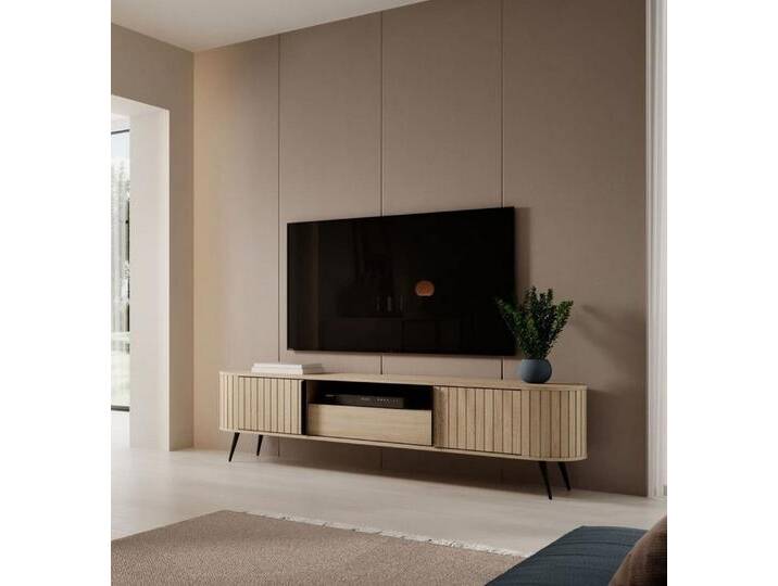 MOEBLO TV-Board TV-Tisch NOLI 196 2D1S (Eiche Cremona, gerillte Design-Fronten mit strukturierter Oberfläche, Push-to-Open-Schublade, abgerundete MDF-Seitenteile und moderne, elegante Details Lowboard Fernsehtisch TV Bank TV Tisch Fernseher Tisch TV Möbel), (BxHxT): 196 × 51,2 × 40 MOEBLO TV-Board TV-Tisch NOLI 196 2D1S (Eiche Cremona, gerillte Design-Fronten mit strukturierter Oberfläche, Push-to-Open-Schublade, abgerundete MDF-Seitenteile und moderne, elegante Details Lowboard Fernsehtisch TV Bank TV Tisch Fernseher Tisch TV Möbel), (BxHxT): 196 × 51,2 × 40 von elegante