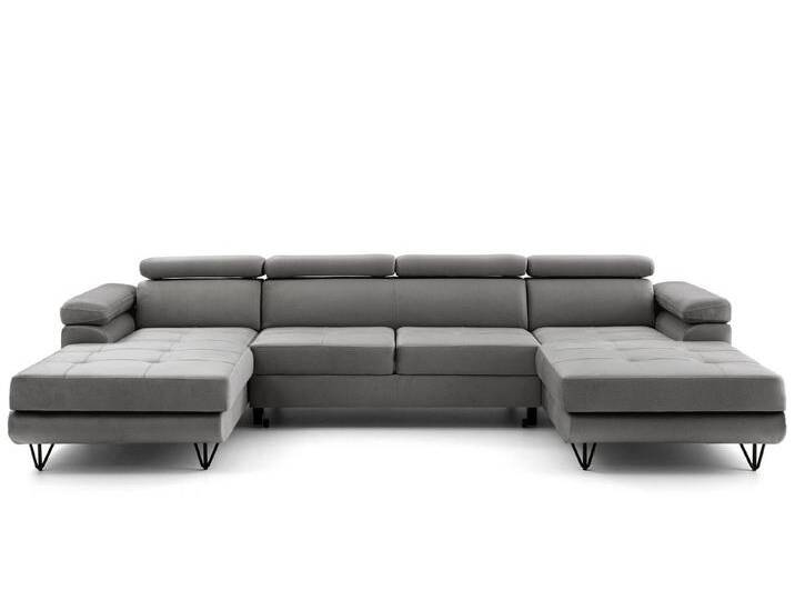 NEXT COLLECTION Ecksofa NORIS U, Verstellbare Kopfstützen, mit Schalffunktion, mit Bettkasten, elegante Nähte, hohe Metallfüße, grau, Grau(Element3) von elegante