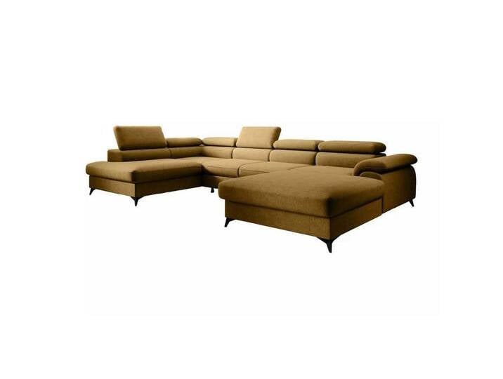 NEXT COLLECTION Ecksofa PLAZA U, elegante einfache Form, T30-Schaum + gewellte Feder, Funktion Schlafen, 2x Bettzeug-Container, gelb, Links von elegante