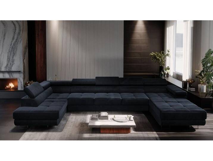 NEXT COLLECTION Ecksofa WILD MAXI U, elegante Metallbeine, verstellbare Kopfstützen, 2x Bettkasten, mit Schlaffunktion, links, Graphit(Monolith97) von elegante