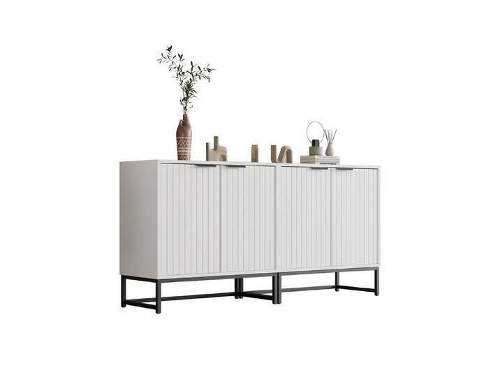 OKWISH Sideboard Aufbewahrungsschrank,Standschrank (Moderne Sideboard Kommode mit 2 Türen, Vakuum-Formgebung, stabiler Metallrahmen, elegante Lagerung für Wohnzimmer & Flur., 1 St), weiß von elegante
