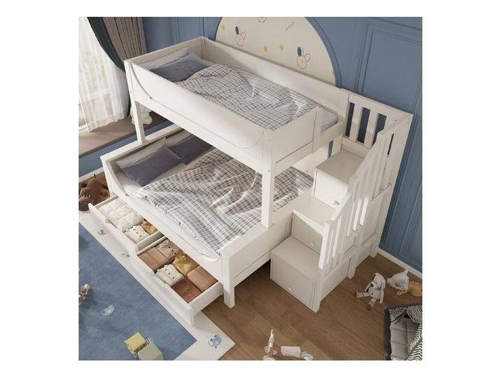 Odikalo Etagenbett Kinderbett mit Leiterschrank und Schubladen (Elegante Schlittenform Design, Holzbett mit Rausfallschutz und Lattenrost von elegante