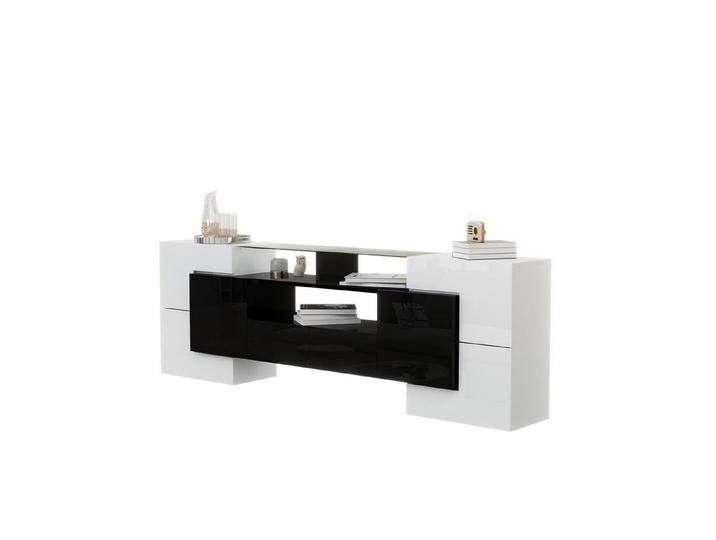 REDOM TV-Schrank Lowboard (1-St., Weiß, 200 cm) Elegante Glasoberfläche.,LED-Beleuchtung, beige, Weiß+Natur von elegante