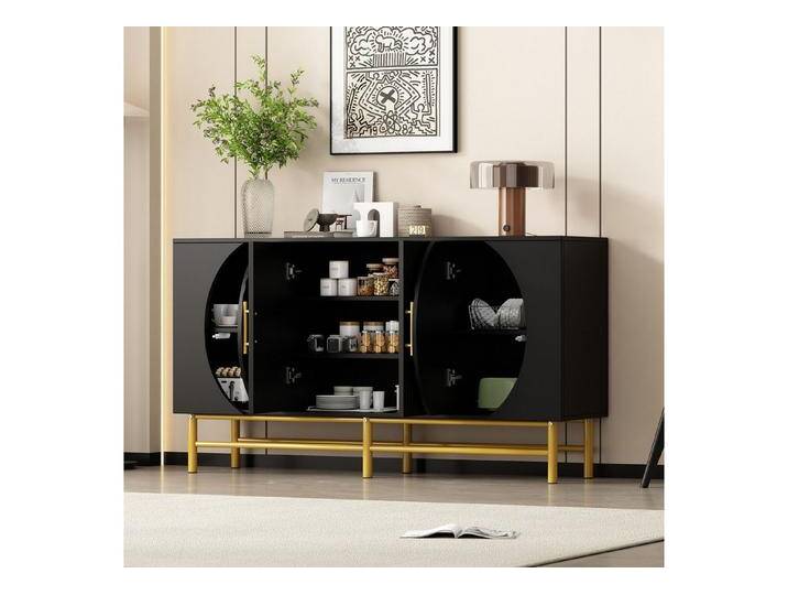 STILVORA Sideboard Beistellschrank mit Verstellbares Regal,4-Türen-Buffetschrank (Modernes Vier-Türen-Sideboard mit vertikalen Streifen und verstellbaren Ablageplatten – elegante Aufbewahrungslösung mit goldenen Akzenten) von elegante