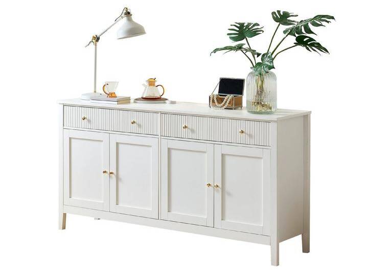 SeedWave Sideboard Elegante Kommode, 4 Schranktüren, 2 Schubladen mit Streifenfront, 4 Staufächer inkl. 2 höhenverstellbare Einlegeböden, weiß SeedWave Sideboard Elegante Kommode, 4 Schranktüren, 2 Schubladen mit Streifenfront, 4 Staufächer inkl. 2 höhenverstellbare Einlegeböden, weiß von elegante