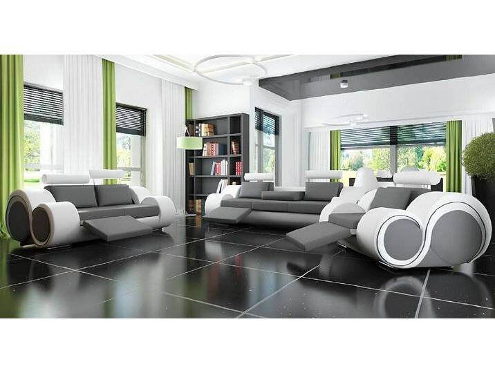 Xlmoebel 3-Sitzer Elegante Polstergarnitur aus Leder mit USB-Anschluss 3-Sitzer, Hergestellt in Europa, grau, Grau/Weiß von elegante