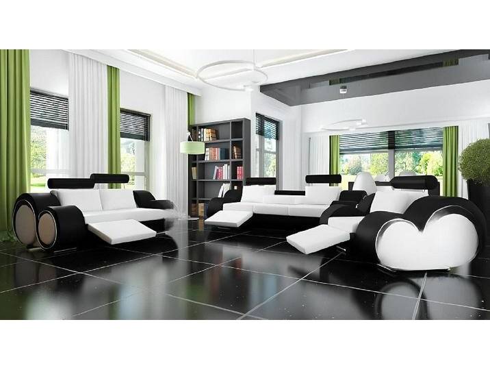 Xlmoebel 3-Sitzer Elegante Polstergarnitur aus Leder mit USB-Anschluss 3-Sitzer, Hergestellt in Europa, schwarz, Schwartz/Weiß von elegante