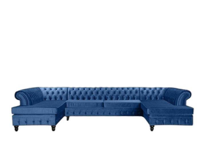 Xlmoebel Ecksofa Grau Chesterfield 3-Sitzer Elegante Wohnzimmerausstattung Neu Stoff, Hergestellt in Europa, blau von elegante