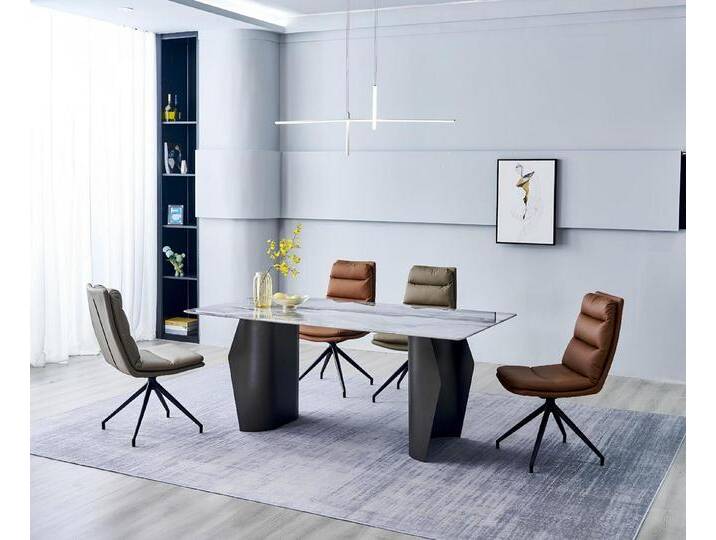 Xlmoebel Essgruppe Elegante Esszimmer-Möbel Set: Grauer Esstisch mit 4 Kunstlederstühlen, (5tlg.Esszimmer Set (Esstisch + 4x Stühle) von elegante